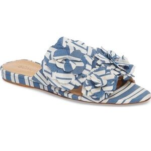 SCHUTZ Ilaria Blue Striped Ruffle Sandals